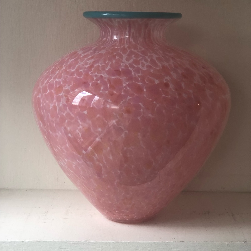 PINK and WHITE GLASS VASE